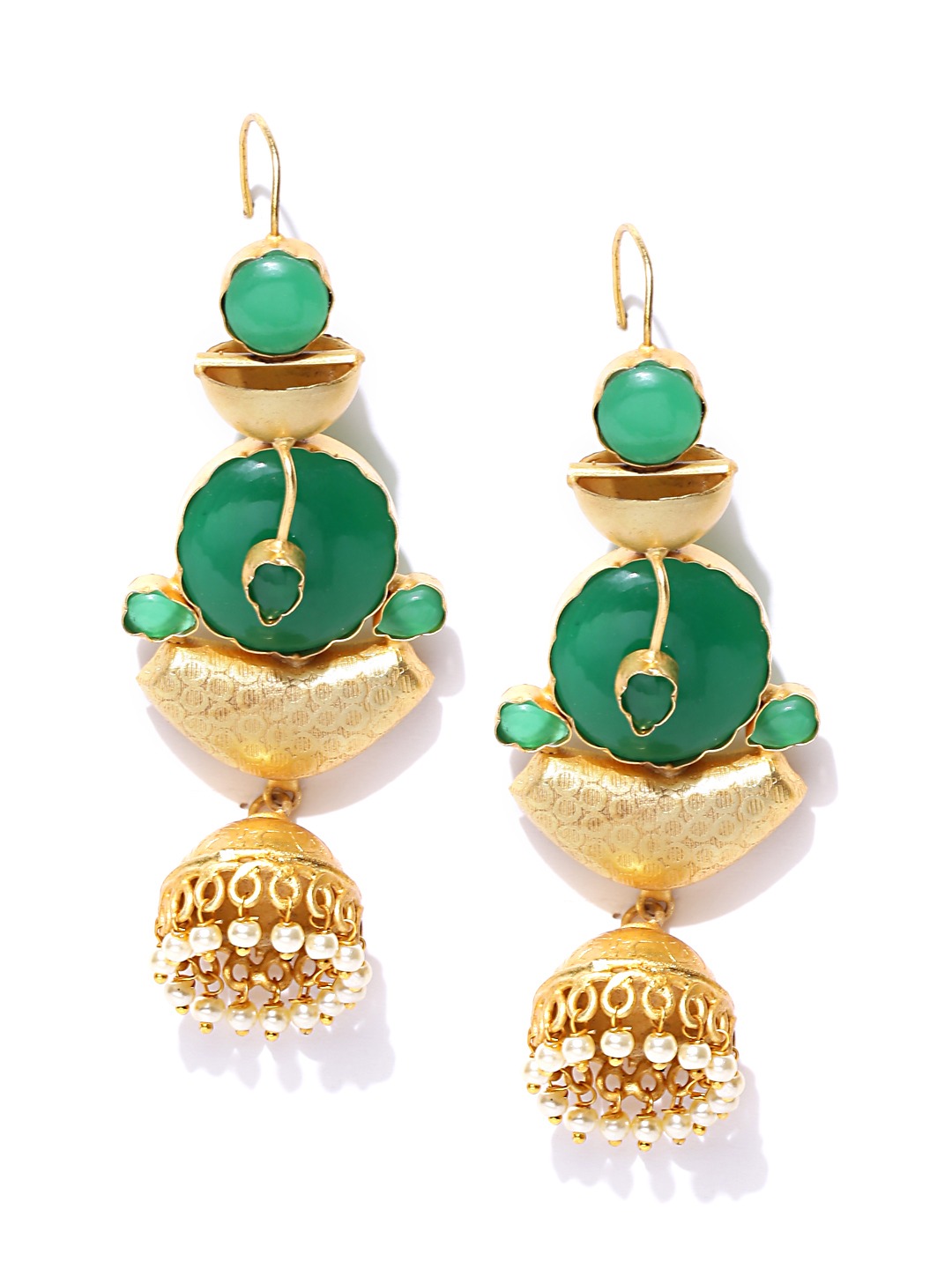 YouBella Gold-Toned  Green Dome Shaped Jhumkas